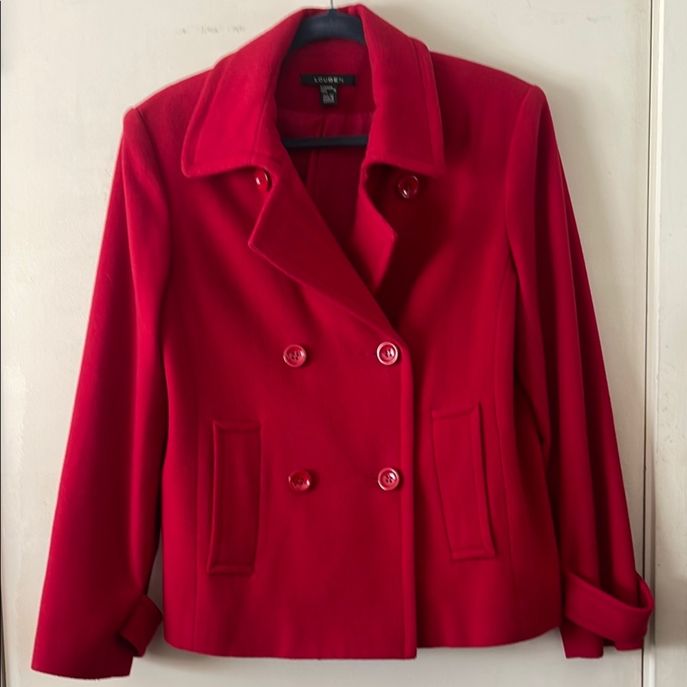 Vibrant Red Double-Breasted Pea Coat